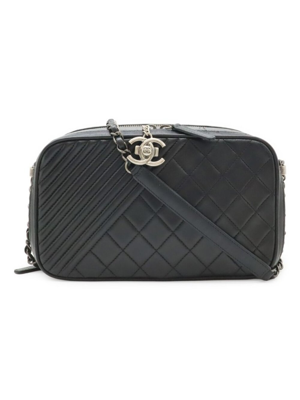 Chanel Boy Camera Bag Chain Pochette Quilted Leather Black
